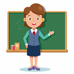 Wall Mural - Educator in front of a white chalkboard vector illustration