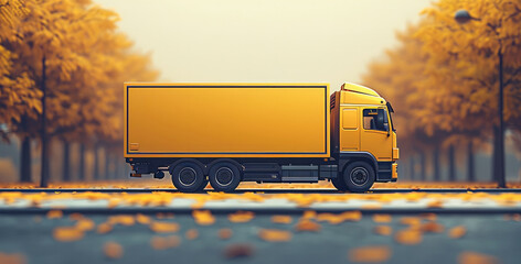 Wall Mural - Shipping truck icon on a yellow background. Generative AI.