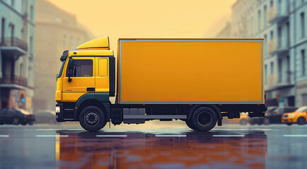 Wall Mural - Shipping truck icon on a yellow background. Generative AI.