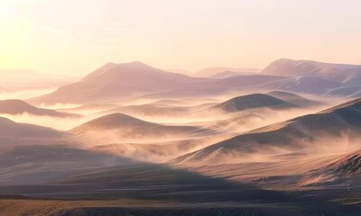 Canvas Print - Mist rolling over a range of hills at dawn, Video