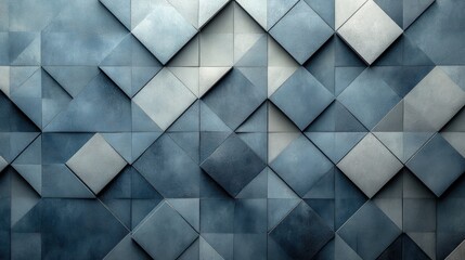 Wall Mural - Textured geometric wall design in shades of blue and gray.