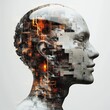 © Сергій Андріюк - Digital composite of 3d human head with cityscape and binary code
