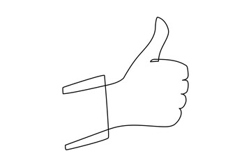 Leinwandbilder - Thumb up in one continuous line drawing. Hand showing like and great sign in simple linear style. Finger up symbol in editable stroke. Doodle contour vector illustration