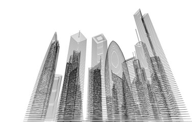 Wall Mural - City buildings sketch 3d rendering