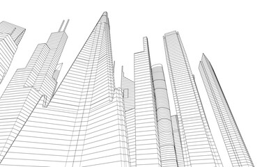 Wall Mural - City buildings sketch 3d rendering