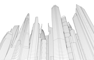 Wall Mural - City buildings sketch 3d rendering