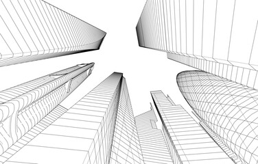 Wall Mural - City buildings sketch 3d rendering