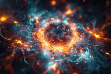 Wall Mural - a blue and orange fire with a bright orange center