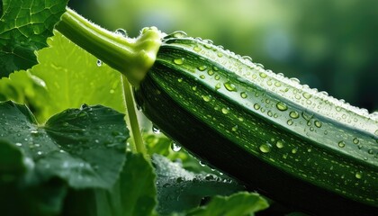 Wall Mural - Fresh zucchini covered in dew