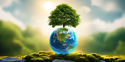 A tree growing on top of the earth symbolizes environmental conservation and the importance of nurturing our planet (22)