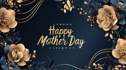 A luxurious banner celebrating Mother’s Day with gold floral elements and flowing elegant text