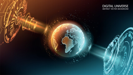Wall Mural - abstract tech vector background. hologram of planet earth. global map. science and modern innovative