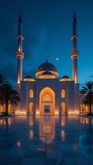 Wall Mural - Beautiful traditional Islamic architecture design, best Travel and tourism spot colorful sunset mosque view.