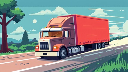 transport truck illustration minimalist and pixelated