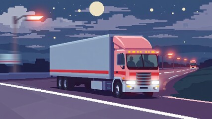 transport truck illustration minimalist and pixelated