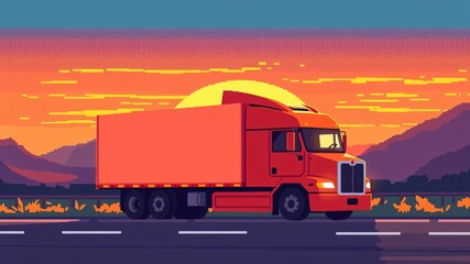 transport truck illustration minimalist and pixelated