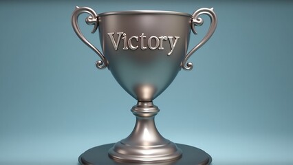 Sticker - A sleek silver cup engraved with Victory standing_