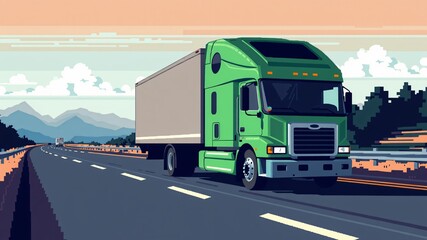 transport truck illustration minimalist and pixelated