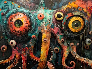 Poster - Surreal Octopus Painting with Eyes - Abstract Art