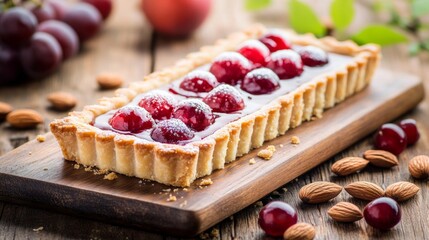 Wall Mural - a bakewell tart placed on a beautiful wooden