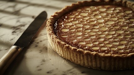 Wall Mural - a closeup of a bakewell tart with intricate almond