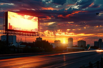 Wall Mural - billboard on the road with city background