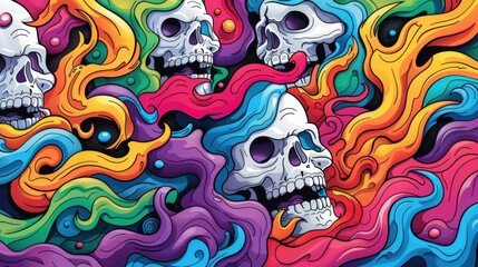 Wall Mural - Colorful Skulls and Abstract Shapes Design