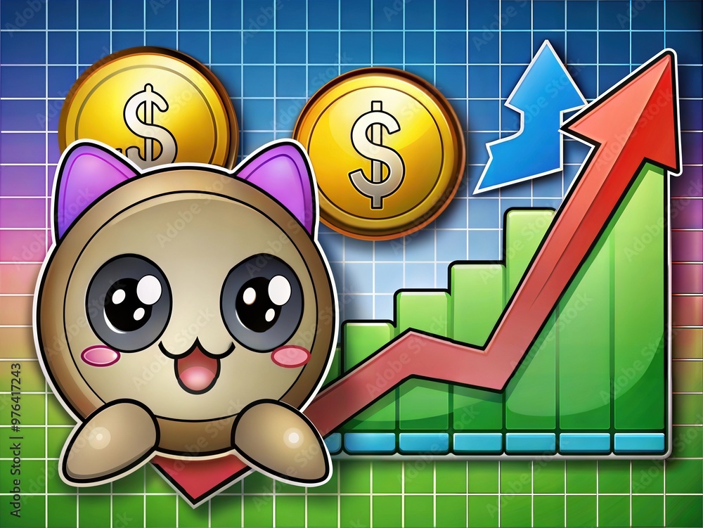 Graph of growth of money income and wealth. Graph with coins. Stock ...