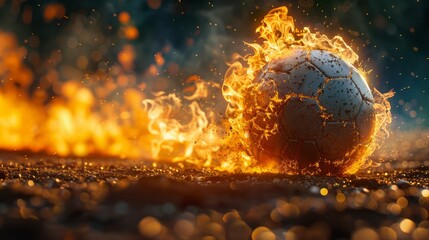 Burning Soccer Ball Rolling In The Middle Of The Field