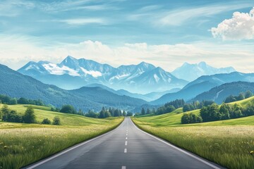 Wall Mural - Landscape with road and mountains beautiful background --ar 3:2 --v 6.1 Job ID: 3e600021-00a4-44f1-9492-235afb4f12ab