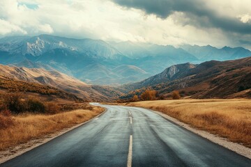 Wall Mural - Landscape with road and mountains beautiful background , ai