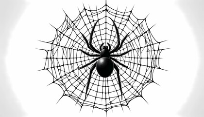 spider on web, halloween spider's web vector. black spider on white background. banner, scary poster. isolated decoration stock illustration. created with generative A.I.