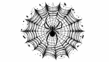 Wall Mural - spider on web, halloween spider's web vector. black spider on white background. banner, scary poster. isolated decoration stock illustration. created with generative A.I.