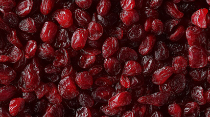 Wall Mural - a seamless pattern of a close-up, top-down view of dried cranberries, filling the entire frame with a focus on the intricate details of the elements