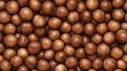 Wall Mural - a seamless pattern of a close-up, top-down view of macadamia nuts, filling the entire frame with a focus on the intricate details of the elements