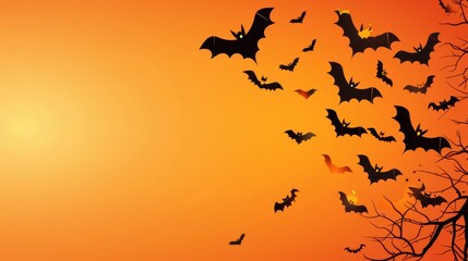 Wall Mural - Halloween Bats Orange Background