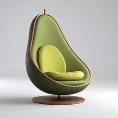 unique creative chair shape like avocado, comfy sofa slice avocado concept, interior design inspiration with fruit influence, isolated in grey background