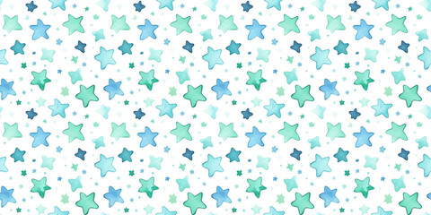 aqua and turquoise color stars seamless pattern, clean surface texture, white background