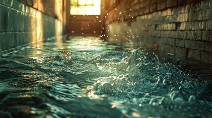 Canvas Print - Water Drops Splashing in a Brick Wall Alleyway