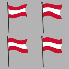 Wall Mural - Collection of Austrian Flags Waving on Flagpoles Isolated on Gray Background. Flat Style Vector Illustration, Editable EPS File for Graphic Design and Print Use