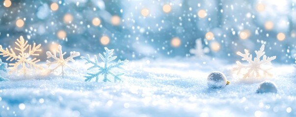 Poster - winter wonderland snowflakes & ornament festive background