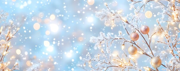 Wall Mural - Winter Wonderland: Snowy Branches with Christmas Lights