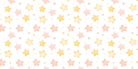 Poster - pale yellow and peach color stars seamless pattern, clean surface texture, white background