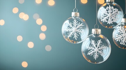 Sticker - Christmas Ornaments with Snowflakes and Bokeh Lights