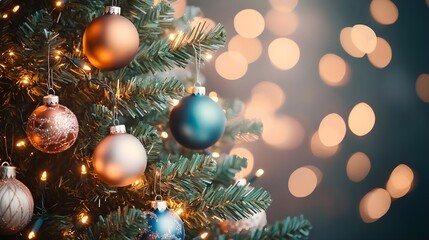 Poster - Christmas Tree Ornaments with Bokeh Lights