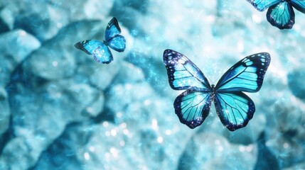 Poster - Ethereal blue butterflies in a dreamy winter wonderland