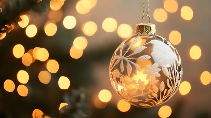 Wall Mural - Festive Christmas Ornament with Bokeh Lights