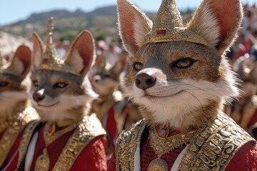 Canvas Print - Decorated foxes in ceremonial attire