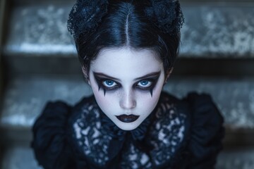 Wall Mural - Mysterious goth woman with dark makeup and intense expression