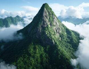 Wall Mural - Lush green mountain peak in the clouds